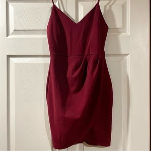 Lulus Forever Your Girl Bodycon Mini Tulip Style Dress- Wine Red